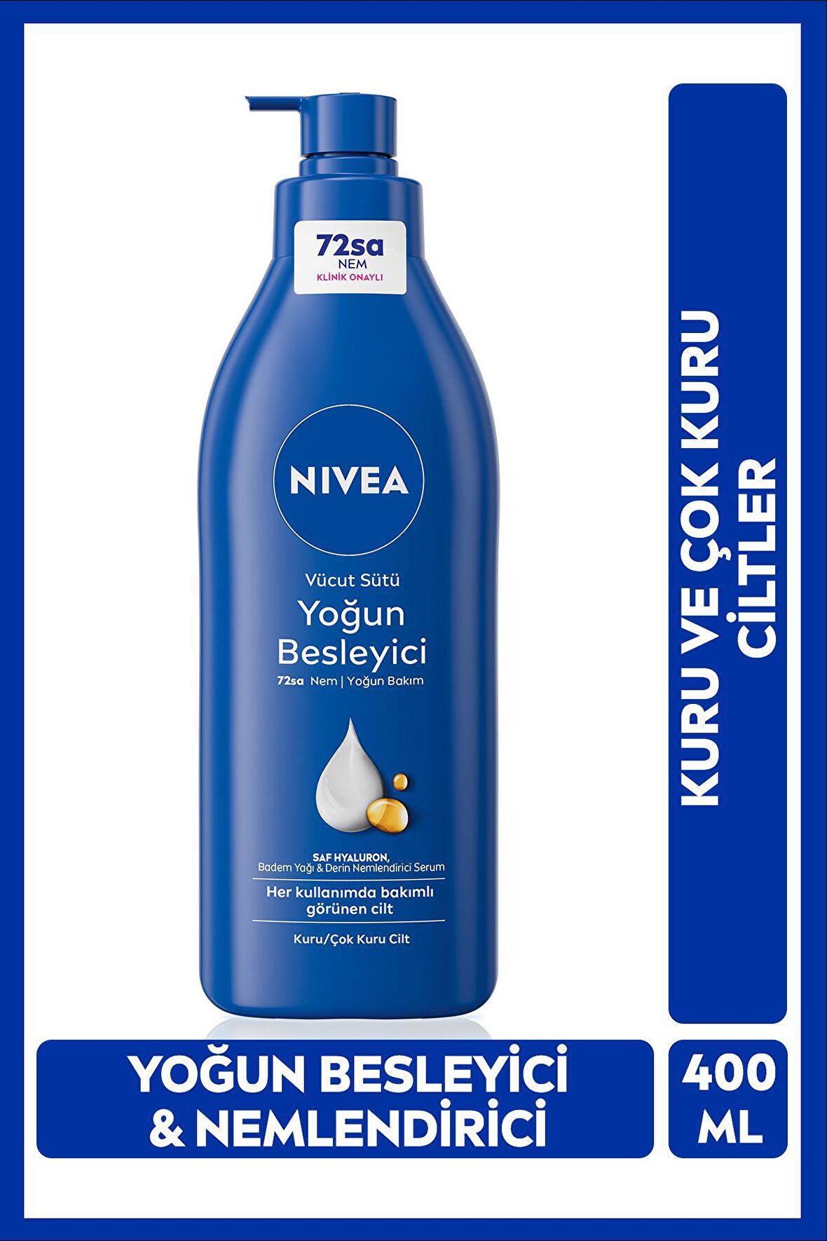 Nivea Besleyici Vücut Sütü 400ml, Kuru Ve Çok Kuru Ciltler, 72 Saat Nemlendirici, E Vitamini, Badem Yağı