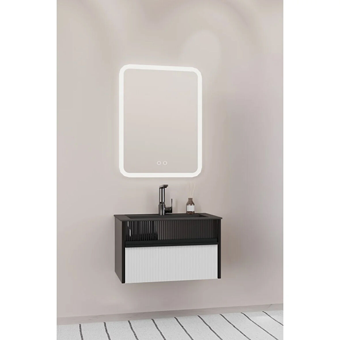 Sable 65 Cm Siyah Lavabolu Banyo Dolabı - Siyah Beyaz