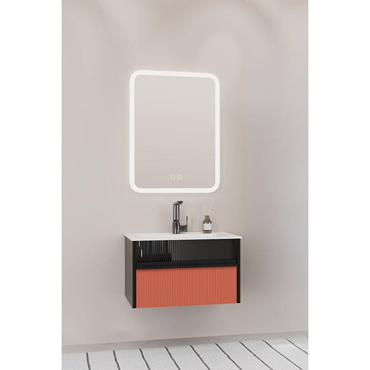 Sable 65 Cm Beyaz Lavabolu Banyo Dolabı - Siyah Kiremit