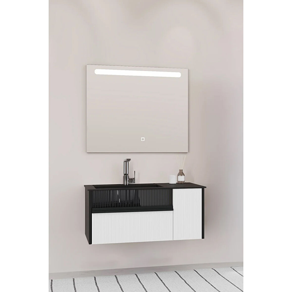 Sable 85 Cm Siyah Lavabolu Banyo Dolabı - Siyah Beyaz