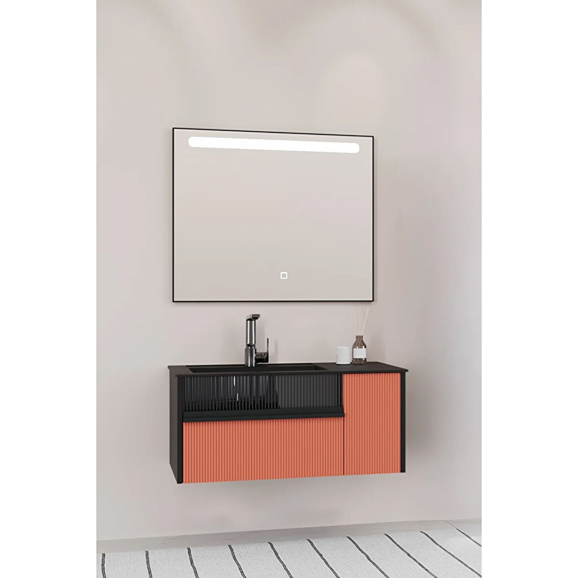 Sable 85 Cm Siyah Lavabolu Banyo Dolabı - Siyah Kiremit