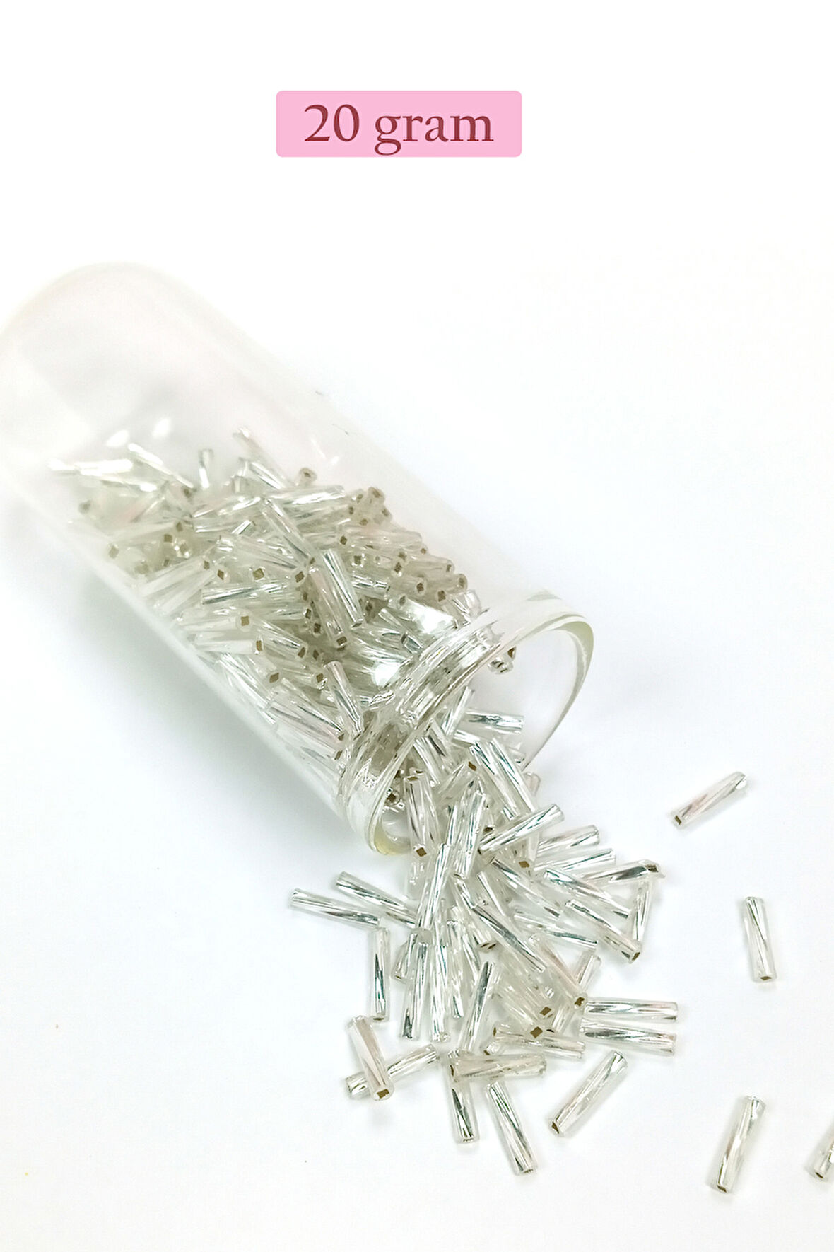 Uzun Boru Kesme Boncuk Çap 2mm Uzunluk 10 mm - 20 Gram - Parlak Gümüş - BNC257