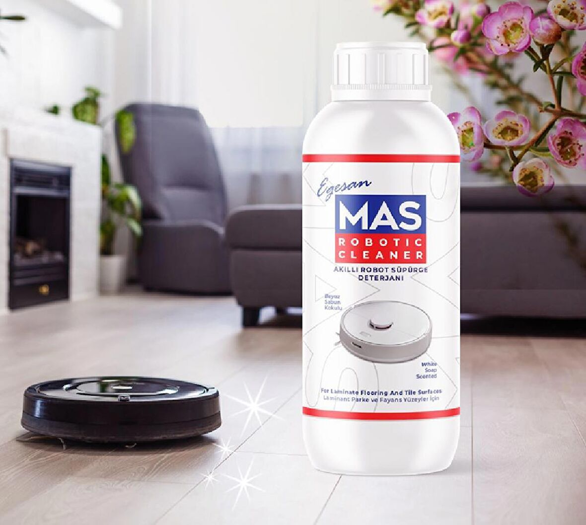 Mas Robot Süpürge Deterjanı Beyaz Sabun Kokulu 1000 Ml