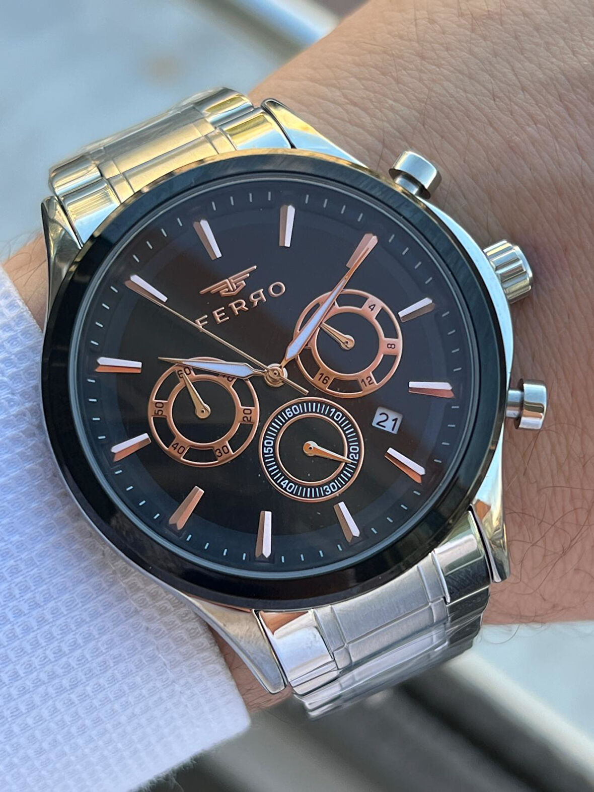 Ferro Çelik Kordon İç Fonksiyonları Aktif Chronograph 30 Mt Su Geçirmez Erkek Kol Saati EFM.1367.J2