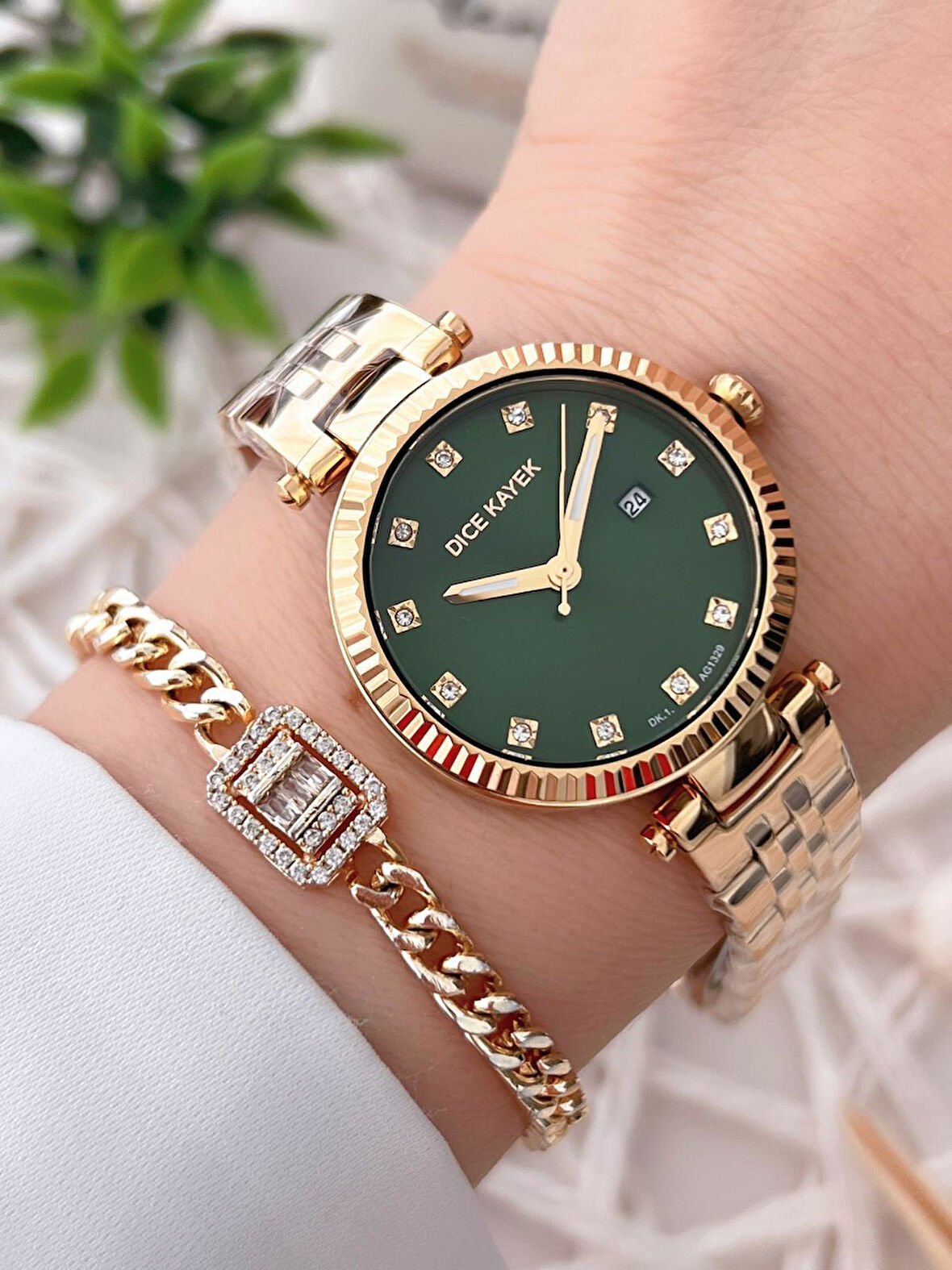 Dice Kayek Çelik Kordon Çelik Kasa Kararma Renk Atma Yapmaz Kadın Kol Saati+Bileklik AG1329.10