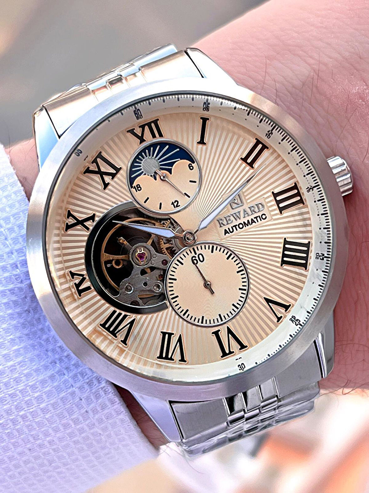 Reward Özel Tasarım Otomatik Mekanizma Çelik Kordon 5 Atm Suya Dayaknıklı Erkek Kol Saati ERW.146381