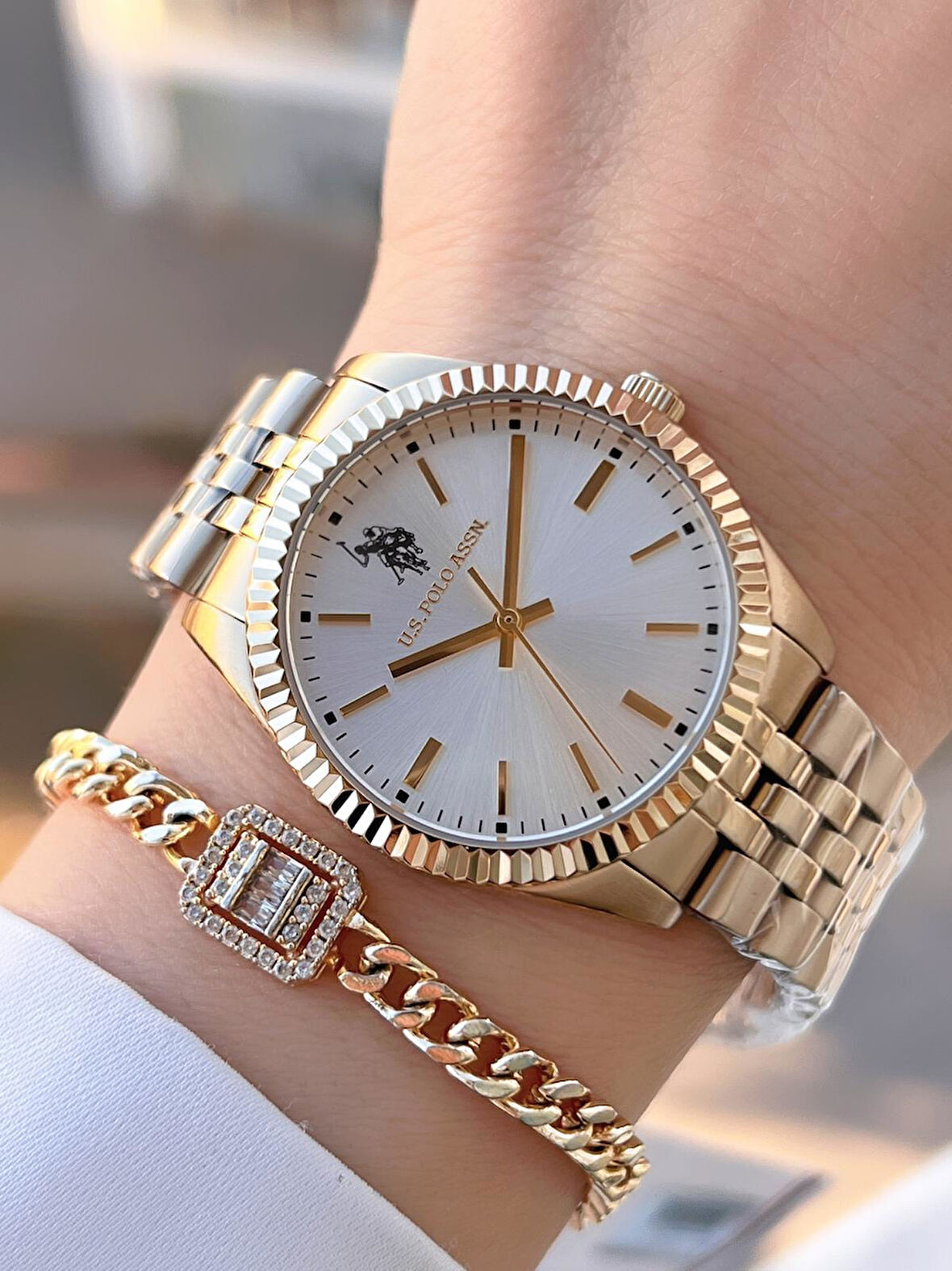 U.S.POLO ASSN Çelik Kordon 5 Atm Suya Dayanıklı Kadın Kol Saati+Bileklik Hediyeli USPA.2103.S06