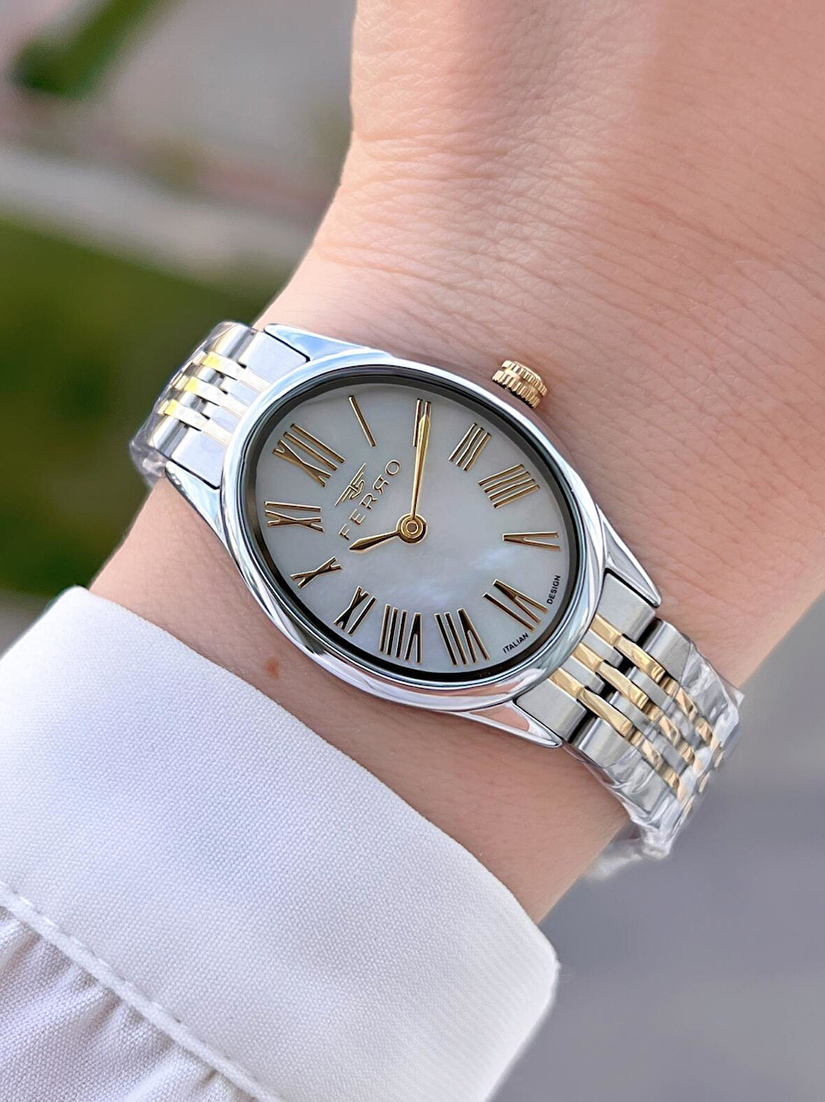 Ferro Çelik Kordon Oval Kasa İTALIAN DESIGN 2 Yıl Garantili Kadın Kol Saati+Bileklik EFL40145-M5