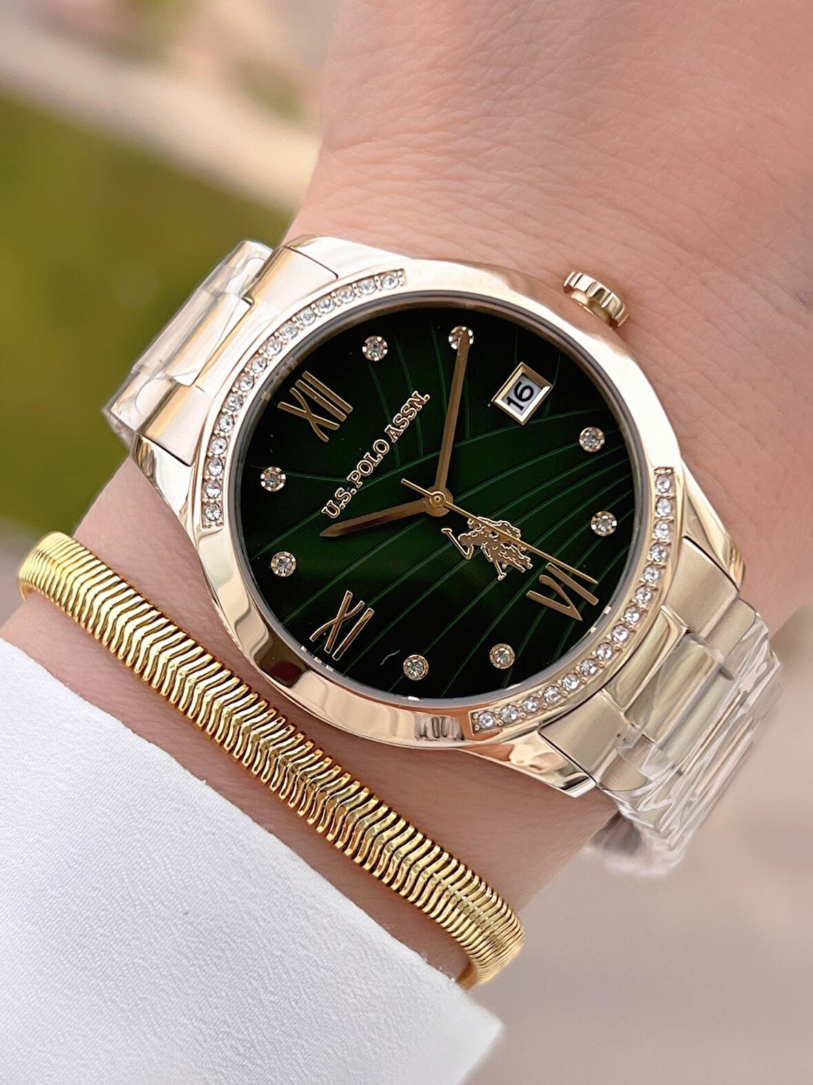 U.S.POLO ASSN Çelik Kordon 5 Atm Suya Dayanıklı Kadın Kol Saati+Bileklik Hediyeli USPA.2059.B07