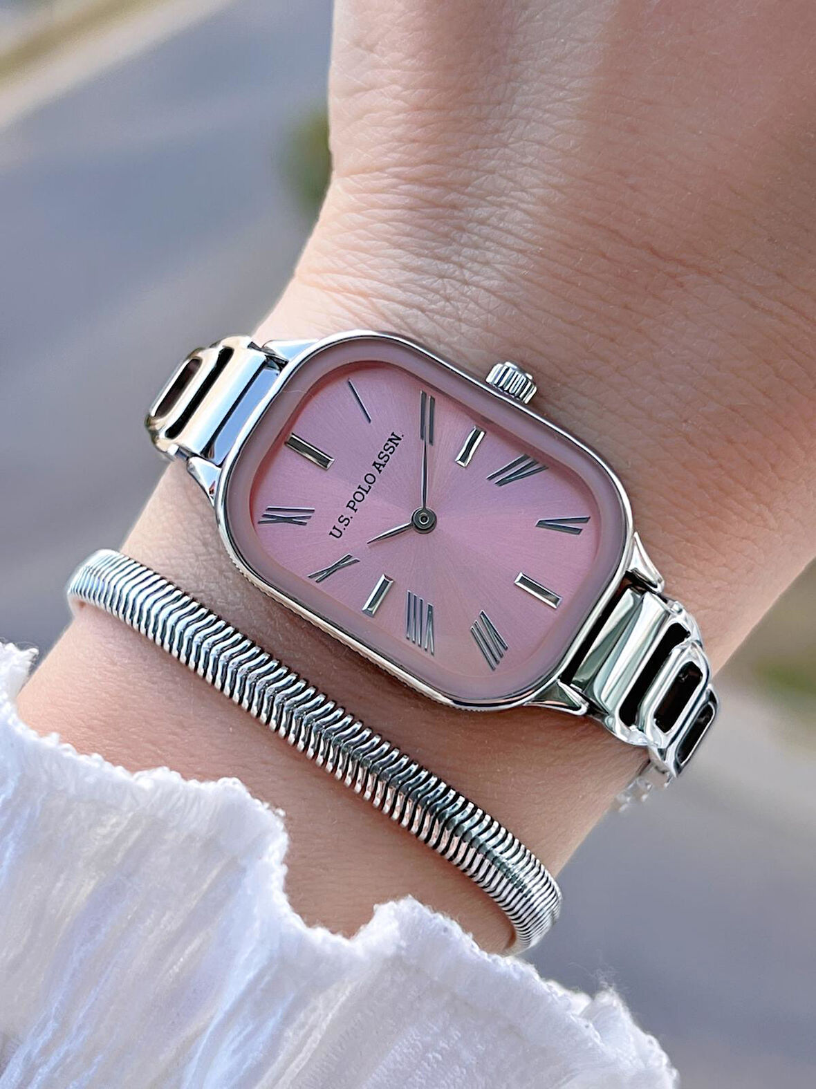 U.S.POLO ASSN Çelik Kordon 3 Atm Suya Dayanıklı Kadın Kol Saati+Bileklik Hediyeli USPA.2111.M02