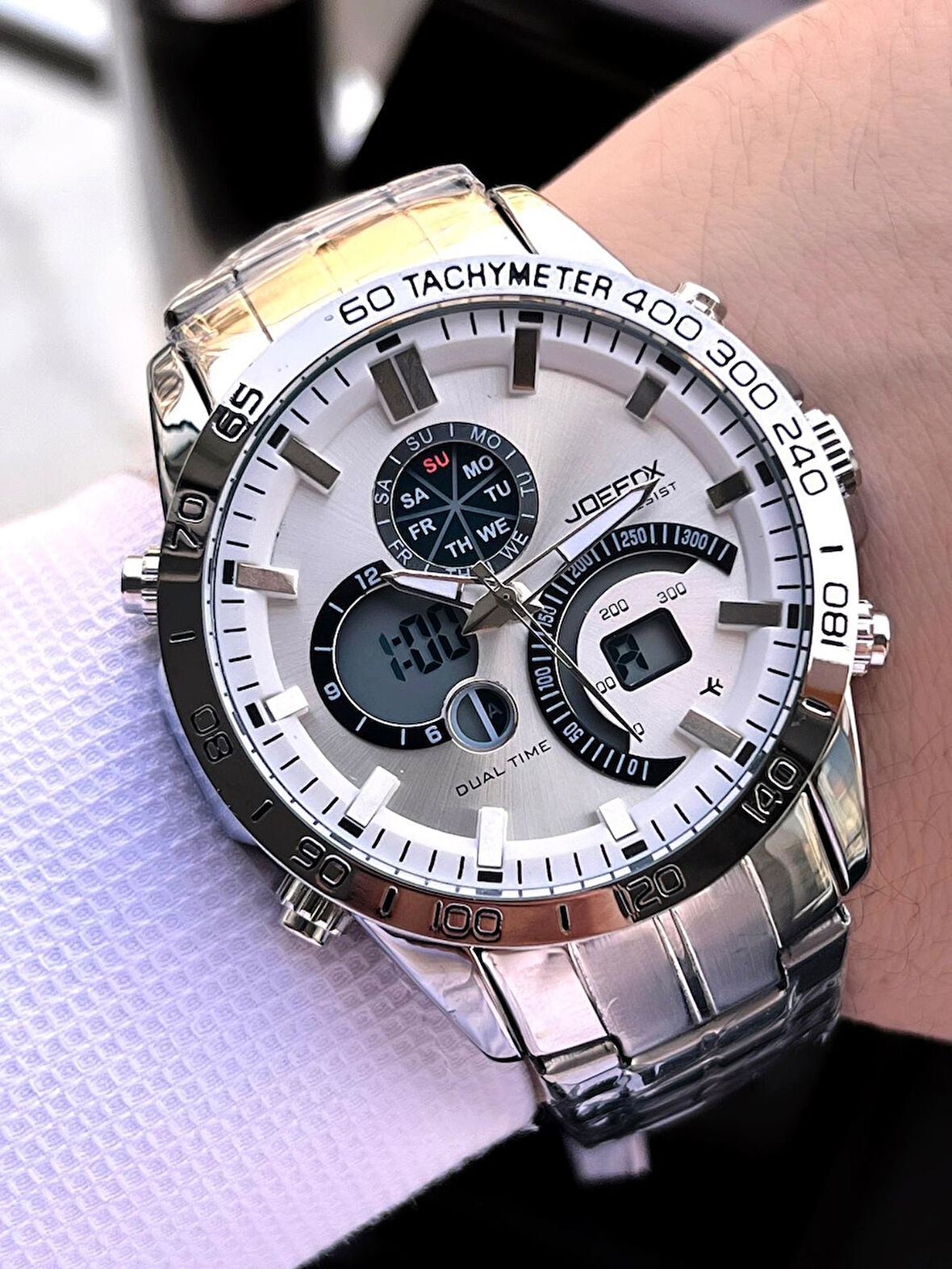 Joefox Çelik Kordon Dijital Ve Analog 2 Yıl Garantili 3 Atm Suya Dayanıklı Erkek Kol Saati JOE.CL03