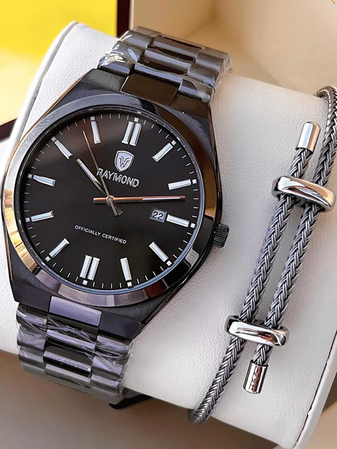 Raymond Nişan Ve Damatlara Özel Çelik Kordon 2 Yıl Garantili 5 Atm Erkek Kol Saati+Bileklik RMD.26