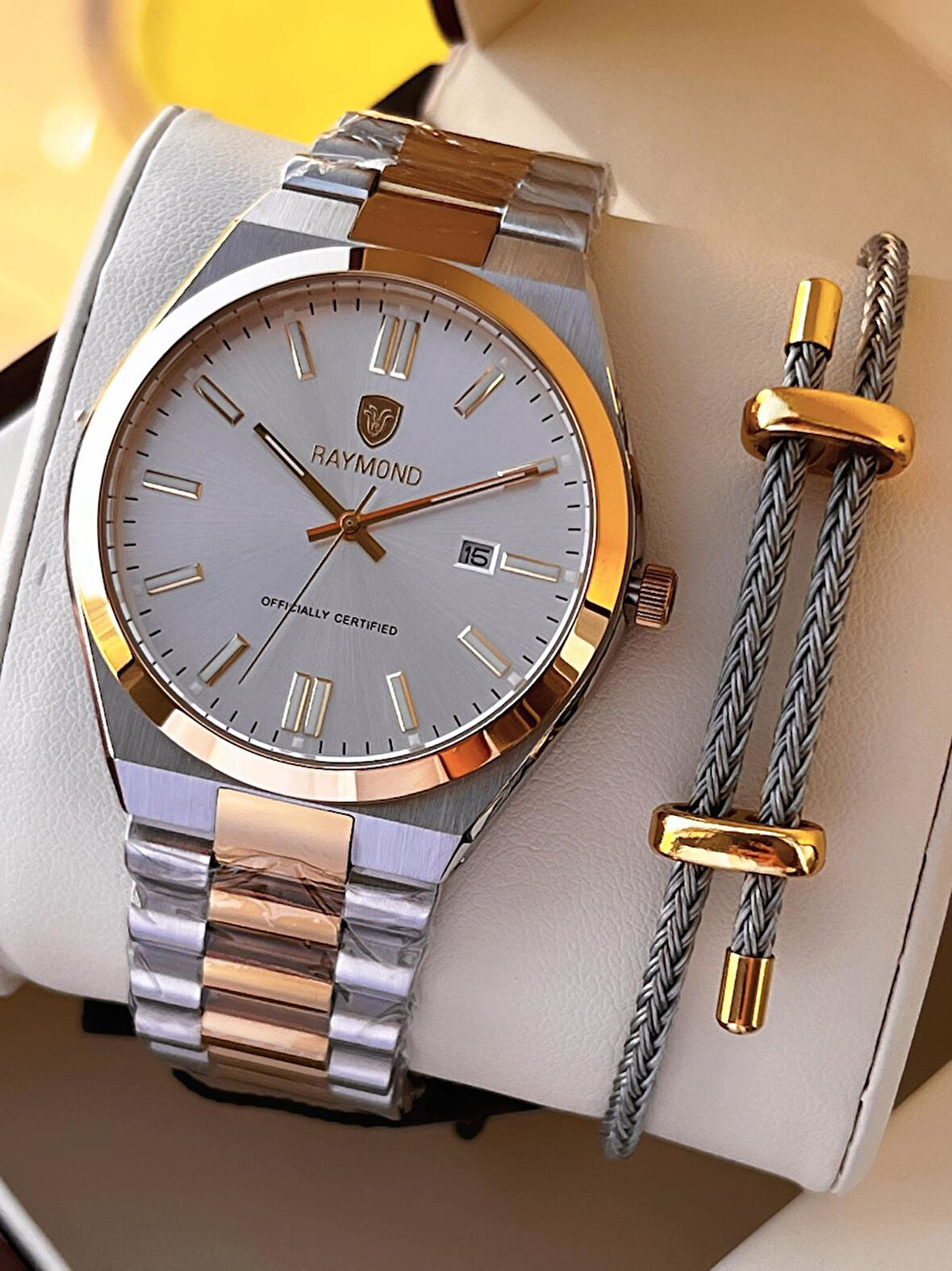 Raymond Nişan Ve Damatlara Özel Çelik Kordon 2 Yıl Garantili 5 Atm Erkek Kol Saati+Bileklik RMD.29