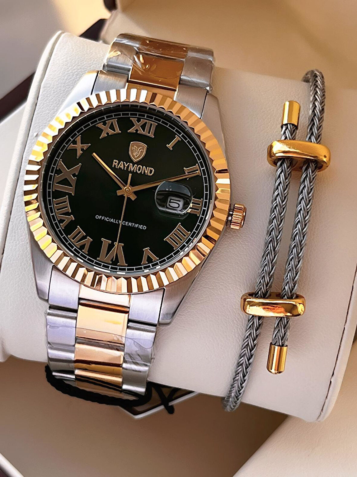 Raymond Nişan Ve Damatlara Özel Çelik Kordon 2 Yıl Garantili 5 Atm Erkek Kol Saati+Bileklik RMD.31