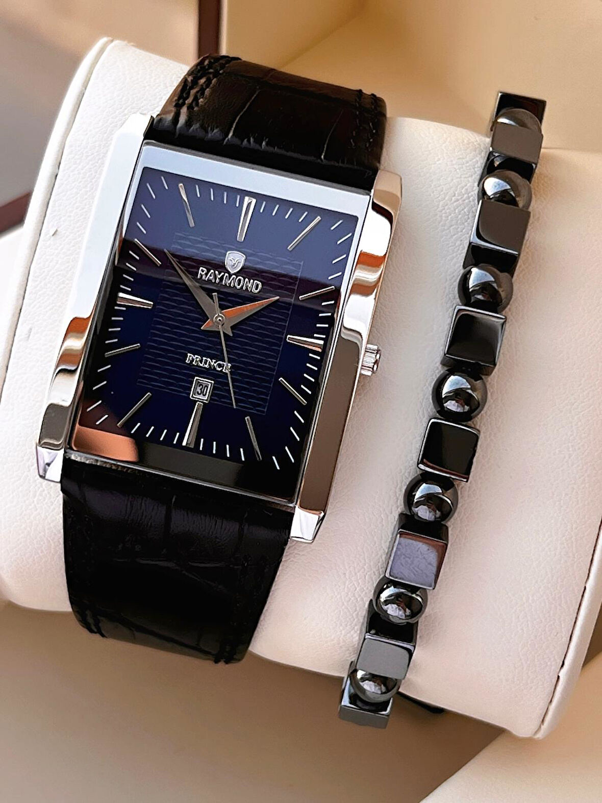 Raymond Nişan Ve Damatlara Özel Deri Kordon 2 Yıl Garantili 5 Atm Erkek Kol Saati+Bileklik RMD.50