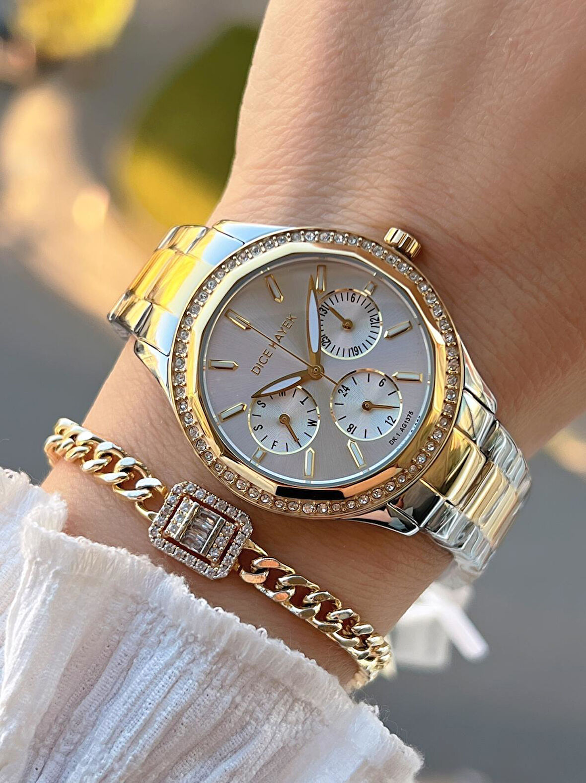 Dice Kayek 2 Yıl Garantili Çelik Kasa Ve Kordon 5 Atm Suya Dayanıklı Kadın Kol Saati+Bileklik AA.001