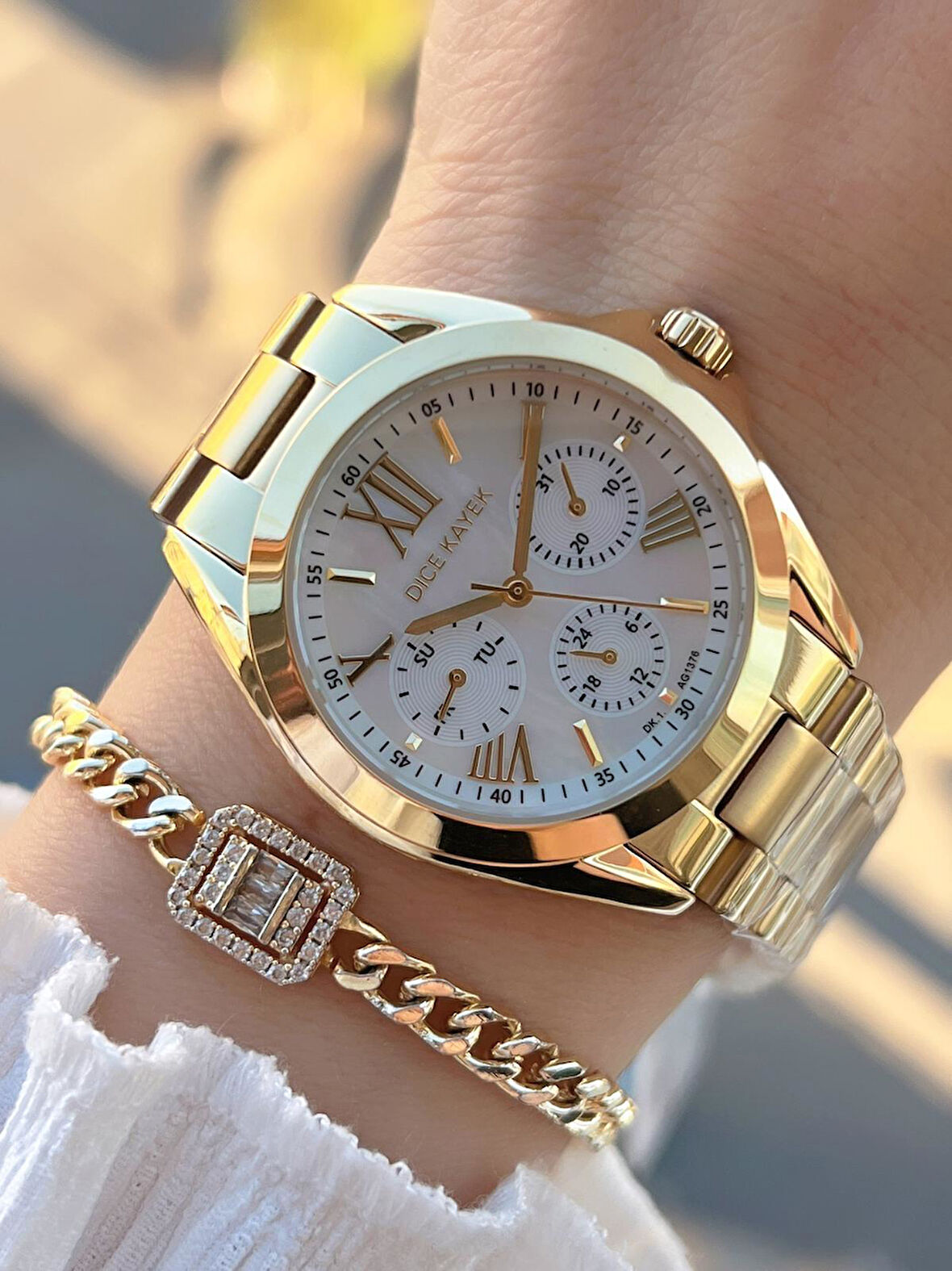 Dice Kayek 2 Yıl Garantili Çelik Kasa Ve Kordon 5 Atm Suya Dayanıklı Kadın Kol Saati+Bileklik AA.003