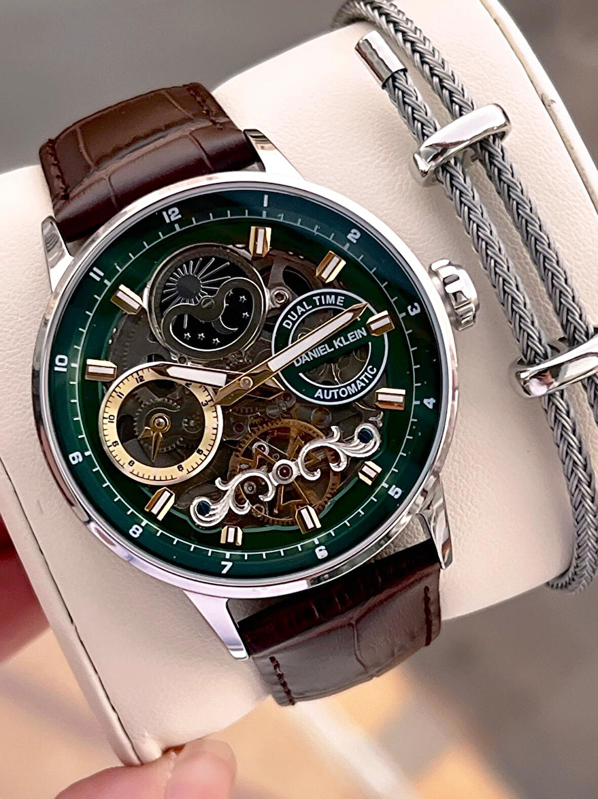 Daniel Klein Deri Kordon Otomatik Mekanizma Metap Ve Güneş Kadranlı Erkek Kol Saati+Bileklik 14013.3