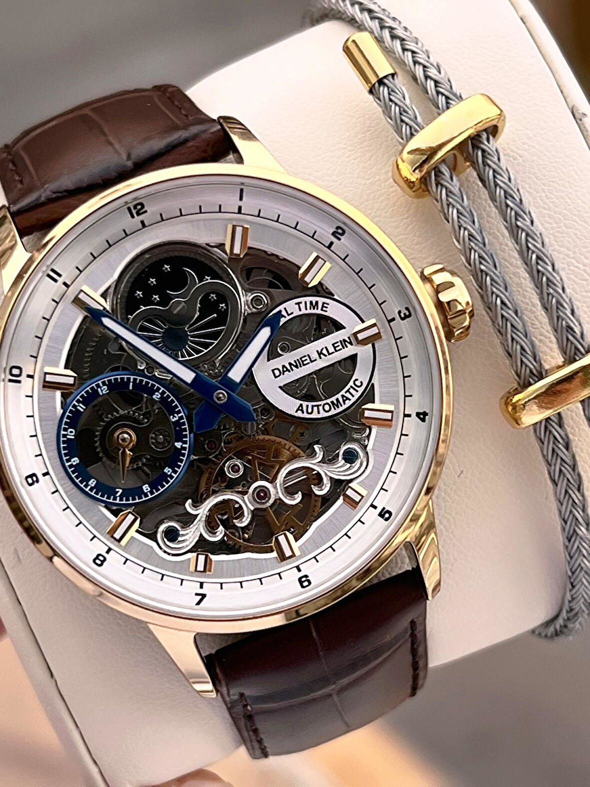 Daniel Klein Deri Kordon Otomatik Mekanizma Metap Ve Güneş Kadranlı Erkek Kol Saati+Bileklik 14013.5