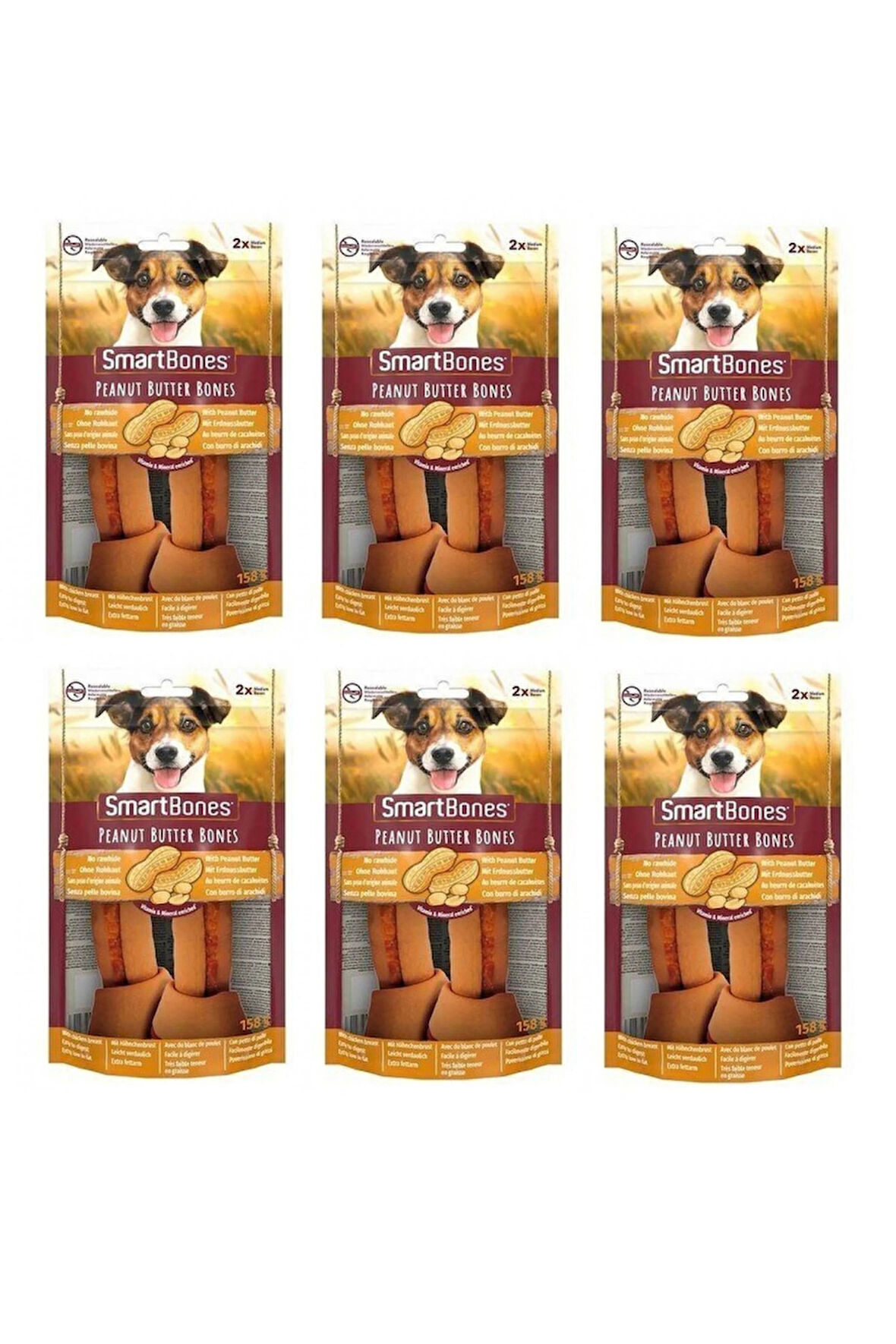 Smartbones Tavuklu ve Fıstık Ezmeli Medium Kemik 2 Li 158 Gr. X 6 Adet