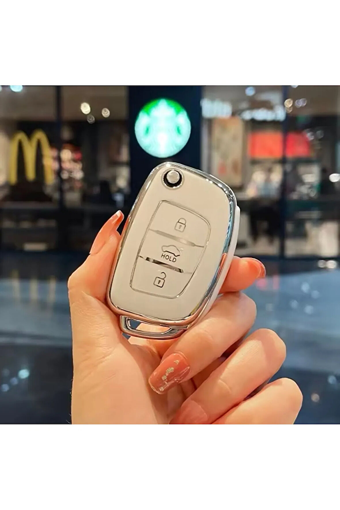 Hyundai I20 Sustalı Anahtar Kılıfı Beyaz-Silver