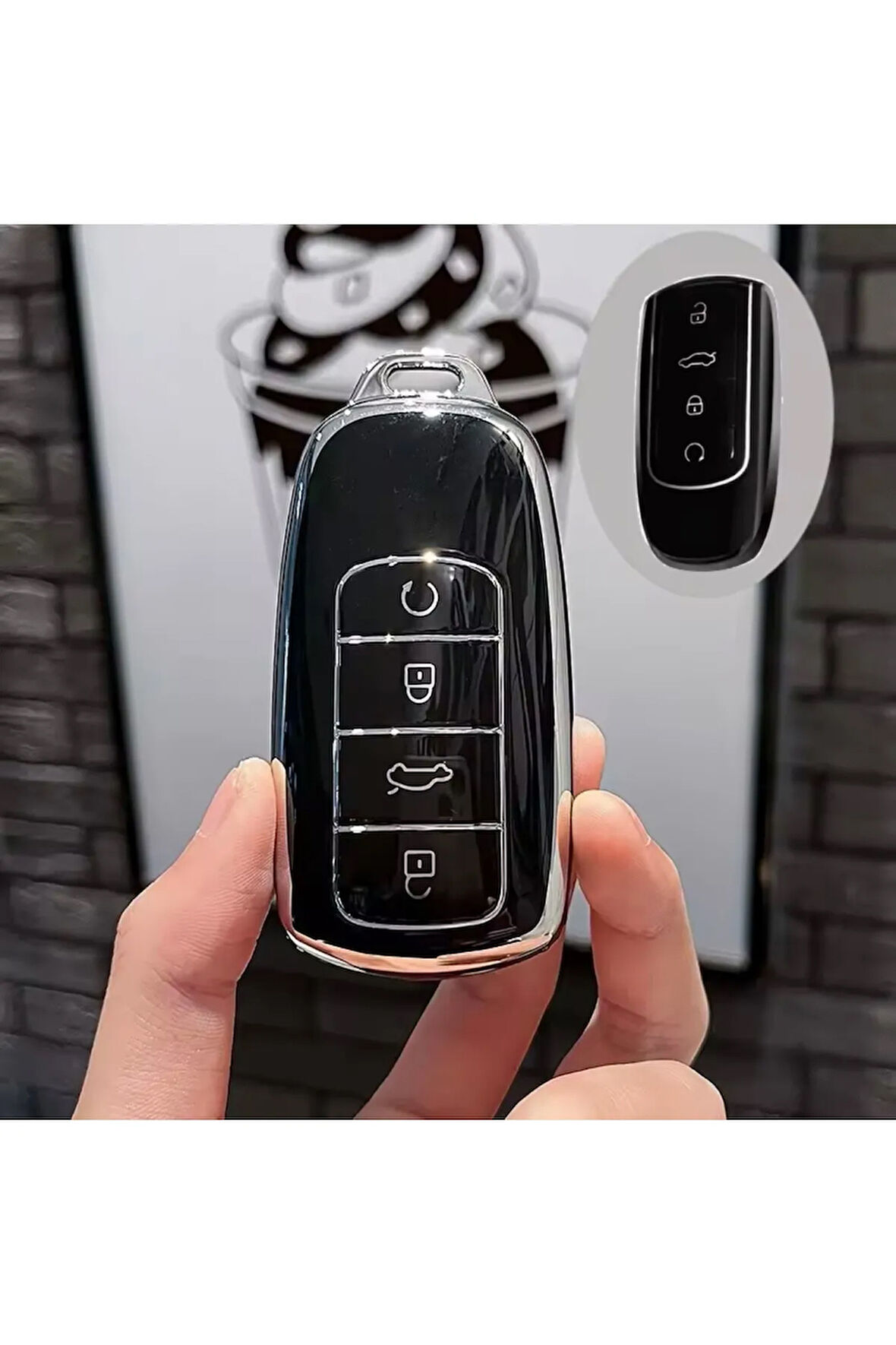 Chery Omoda 5 Siyah-Silver Anahtar Kılıfı