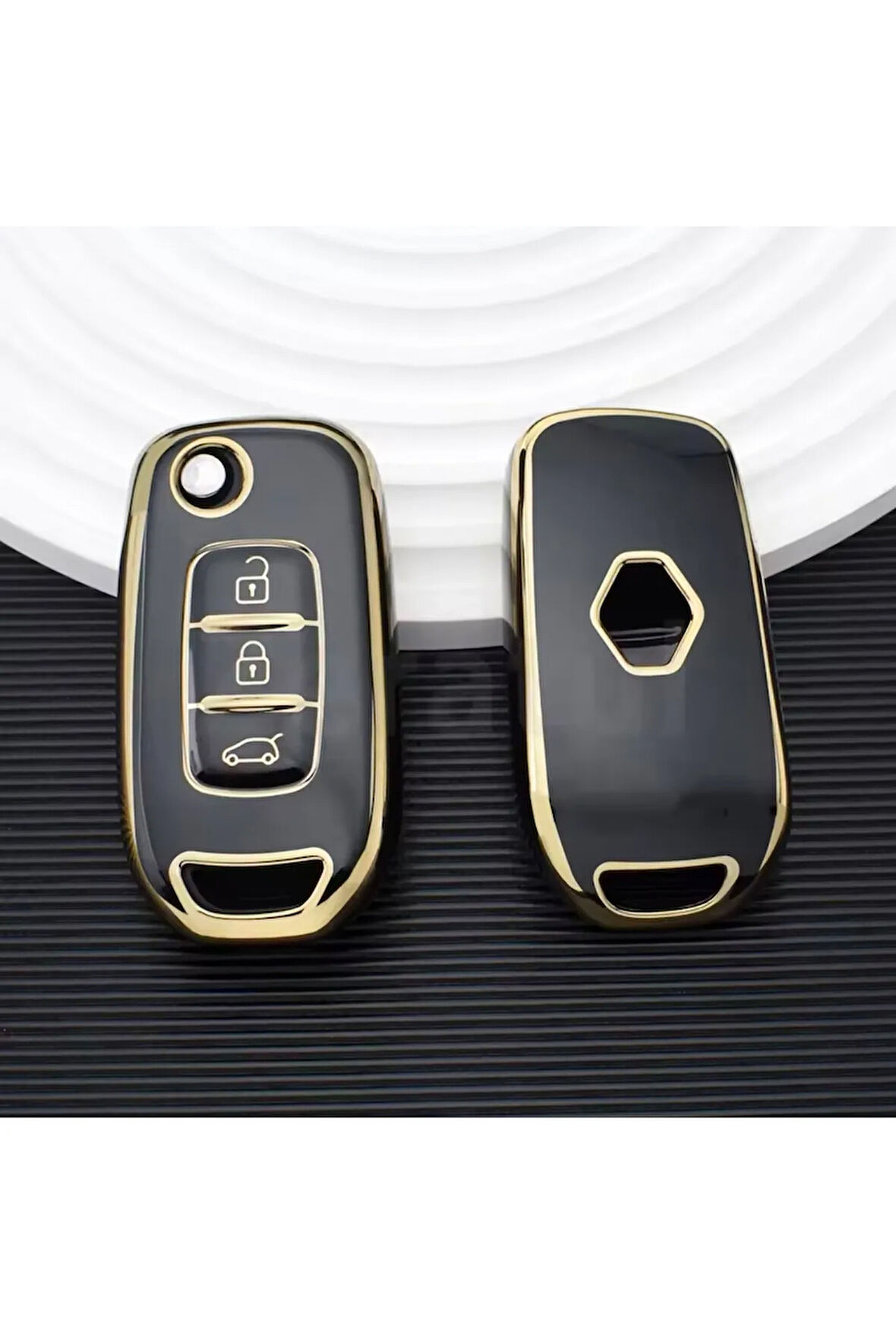 Renault Clio 5 Sustalı Anahtar Kılıfı Siyah-Gold