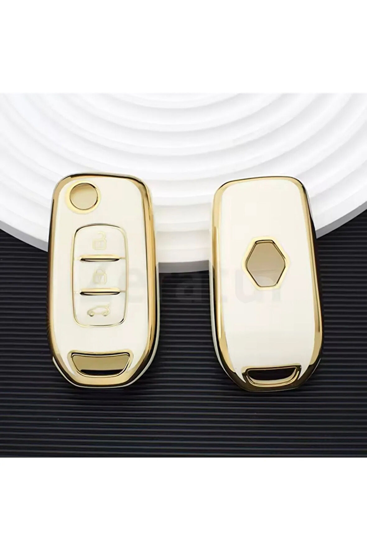 Renault Megane 4 Sustalı Anahtar Kılıfı Beyaz-Gold