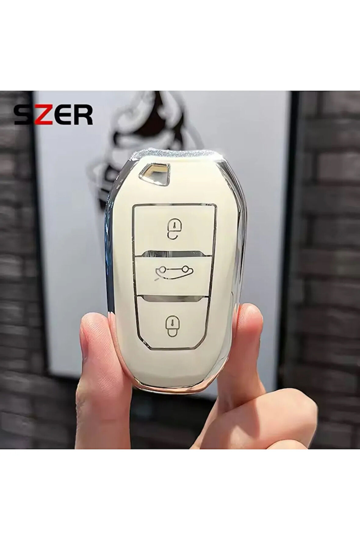 Peugeot Rifter Sustasız Anahtar Kılıfı Beyaz-Gümüş