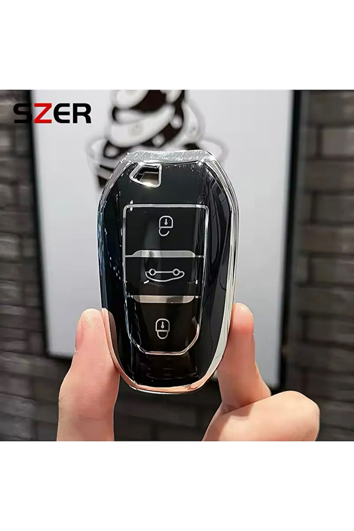 Peugeot 308 408 508 3008 5008 Rifter Sustasız Anahtar Kılıfı Siyah-Gümüş