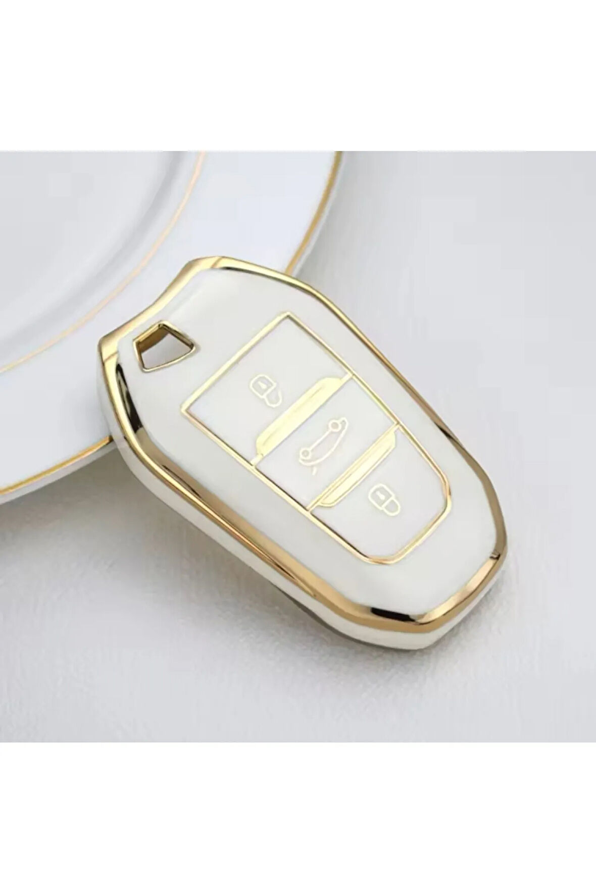 Citroen C4X Sustasız Anahtar Kılıfı Beyaz-Gold