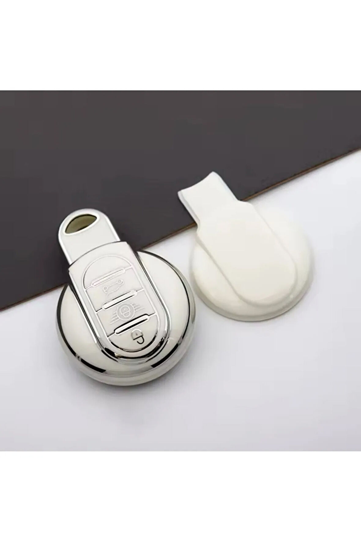 Mini Cooper F57  Uyumlu Beyaz-Silver Anahtar Kılıfı