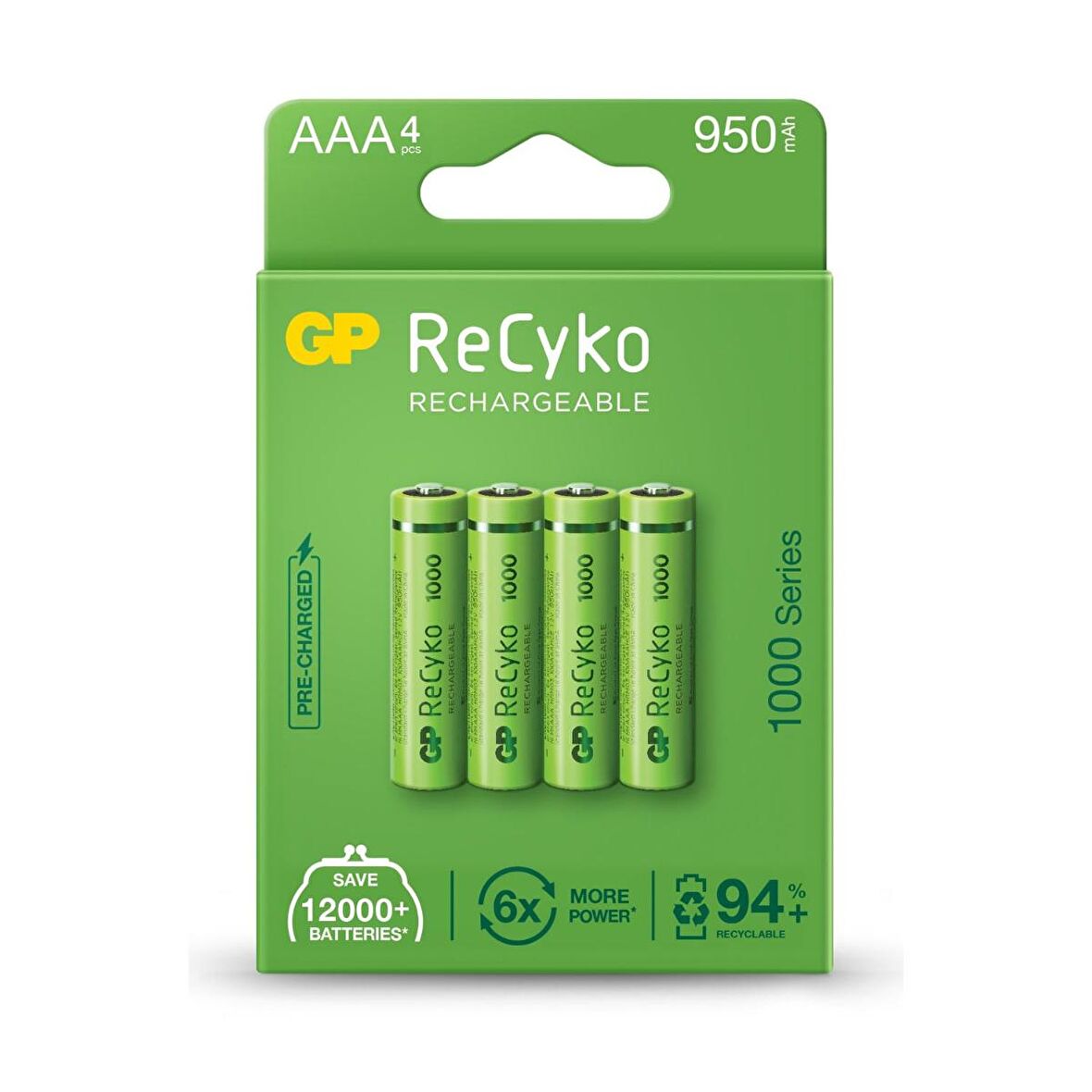 Gp Recyko 950 mAh AAA Şarjlı İnce Kalem Pil 4'lü Paket