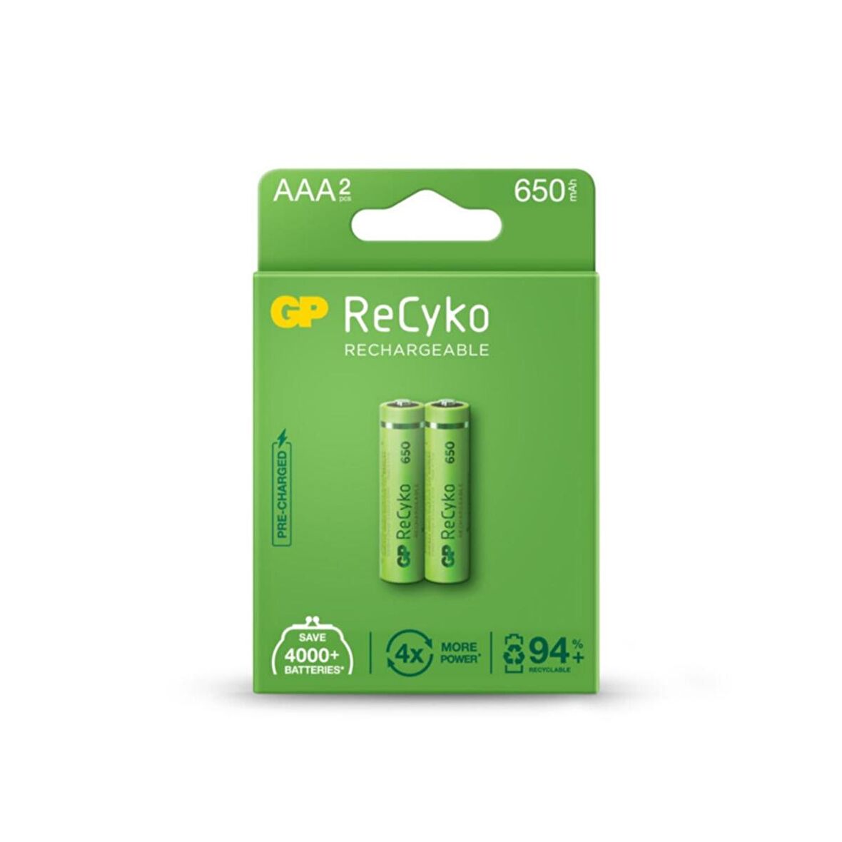 ŞARJLI PİL AAA İNCE KALEM 650MAH (2 ADET) GP RECYKO