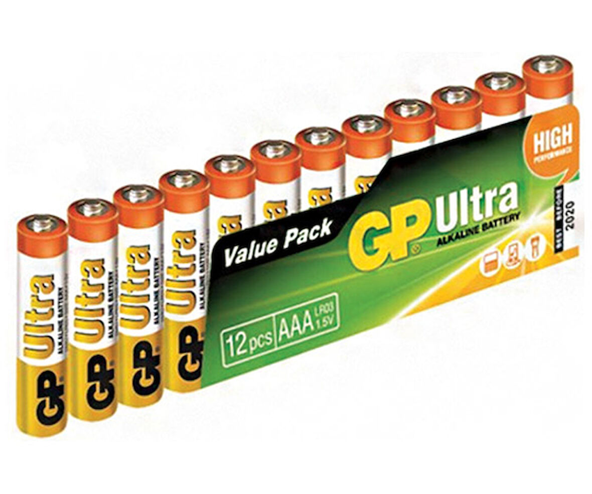 GP G-TECH 8+4 12Lİ PAKET AA ALKALİN KALEM PİL (8 ADET FİYATINA 12 ADET PİL)