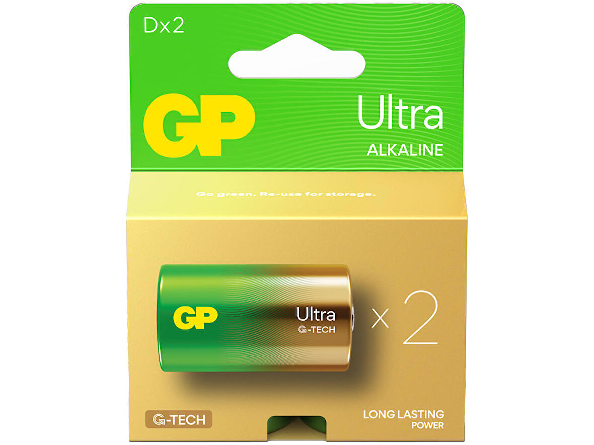 G-TECH Ultra Alkalin Kalın LR20 - D Boy 1.5V Pil 2'li Kart