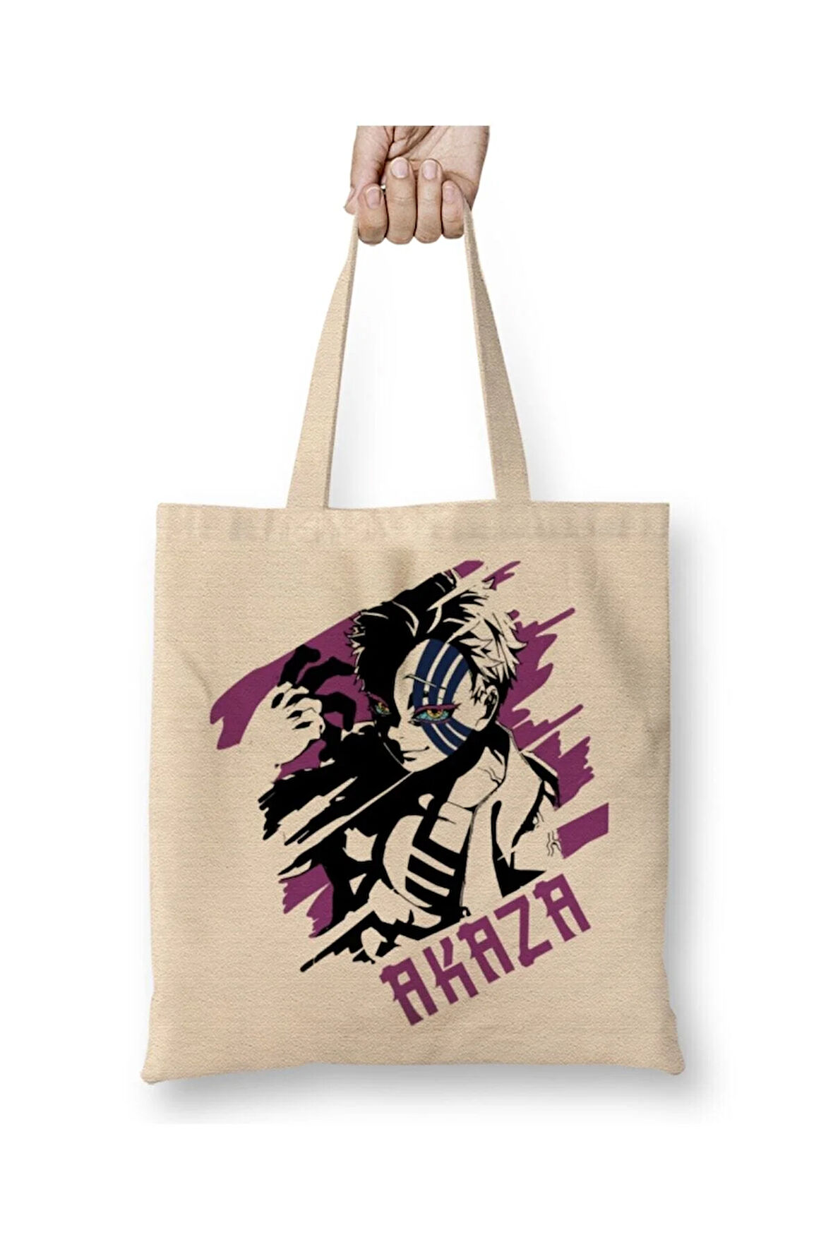 Demon Slayer Akaza Kimetsu No Yaiba Beyaz Bez Çanta Uzun Saplı Alışveriş Çantası Plaj Çantası