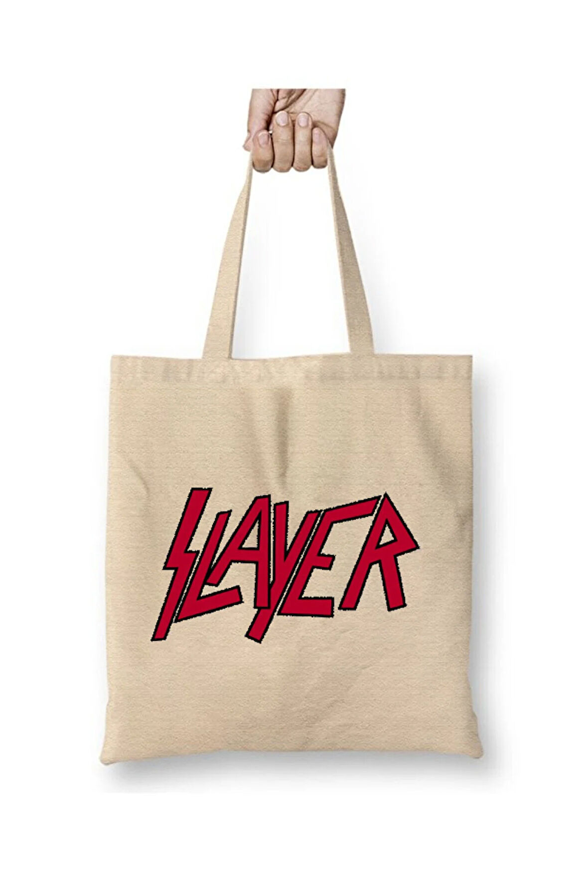 Slayer Logo Beyaz Bez Çanta Uzun Saplı Alışveriş Çantası Plaj Çantası