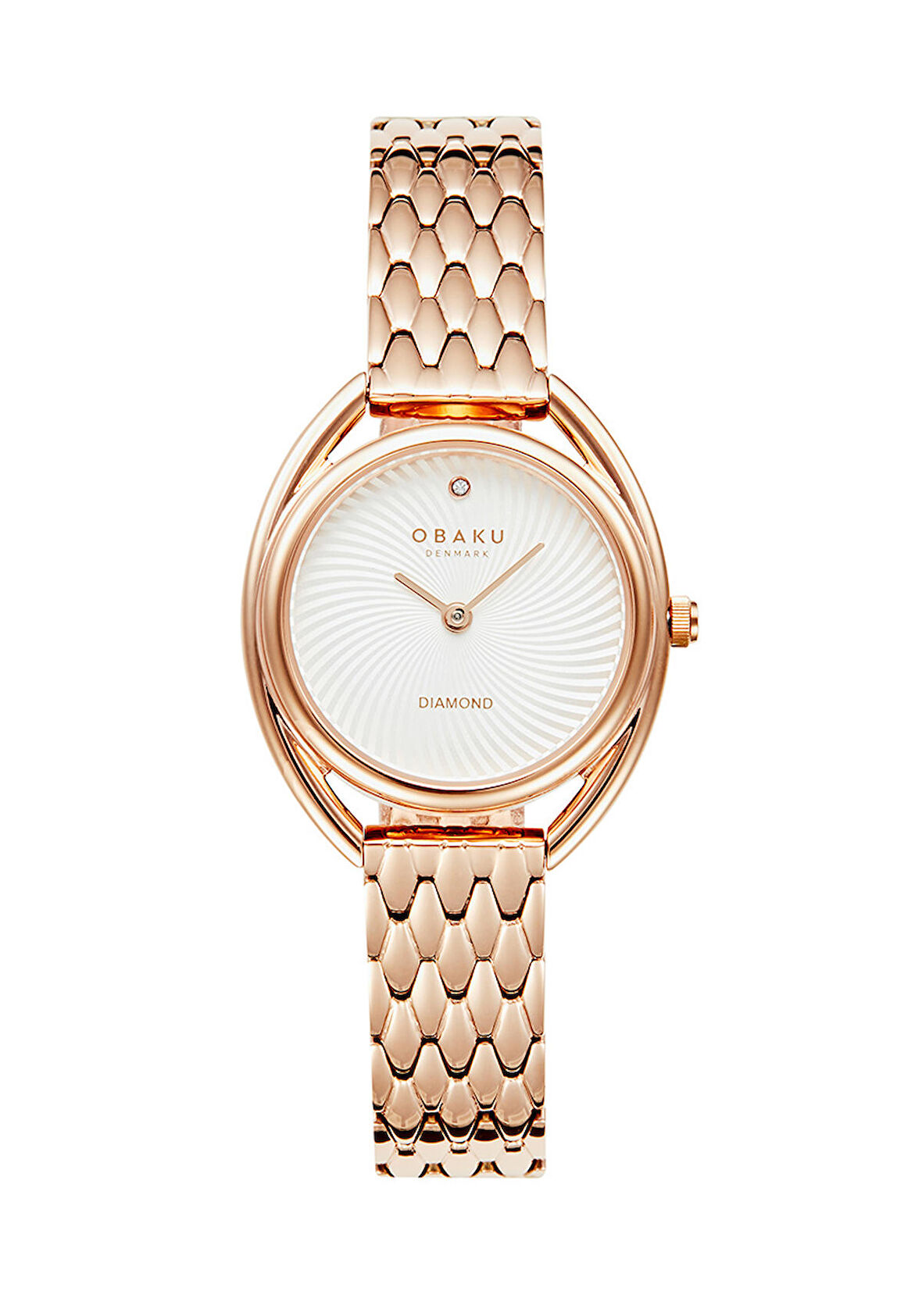 Obaku Denmark V286LXVISV Quartz Çelik Rose Kristal Mineral Beyaz Kadran 29 mm Kadın Kol Saati