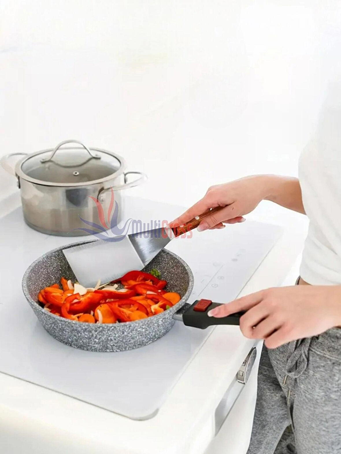 Ahşap Saplı Paslanmaz Açılı Büyük Spatula / Pasta Börek Hamburger Tatlı Kazıcıyı Baklavacı Spatulası