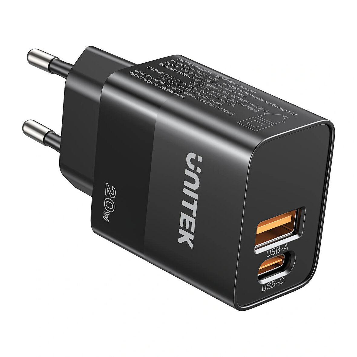 Unitek 20W Hızlı Şarj Adaptörü 1*USB-C 1*USB-A (P1124ABK-EU)