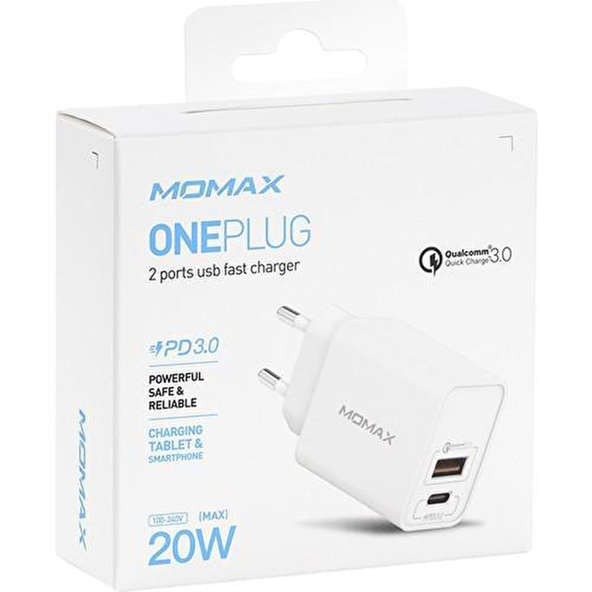 Momax Oneplug 2 Ports Usb Hızlı Şarj Cihazı beyaz