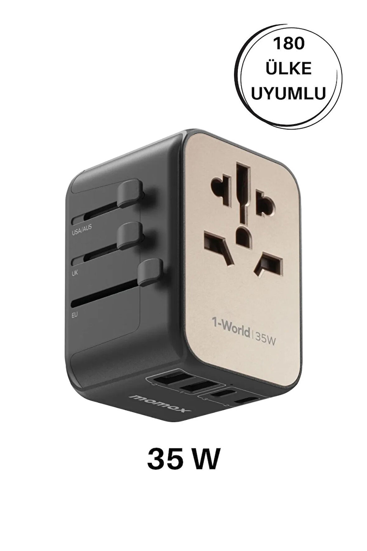 35W 1-World 5-Port AC Seyahat Piriz Dönüştürücü Charger (Titanium) uyumlu