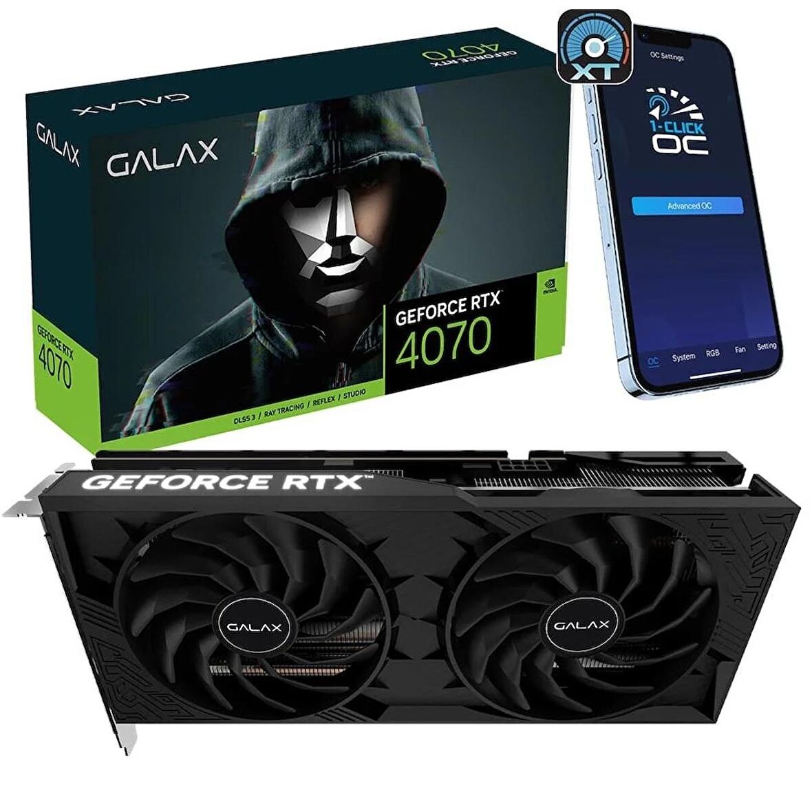 GALAX GeForce RTX 4070 1-Click OC 2X 12GB GDDR6X 192 Bit DLSS 3 Ekran Kartı (47NOM7MD8DDF)