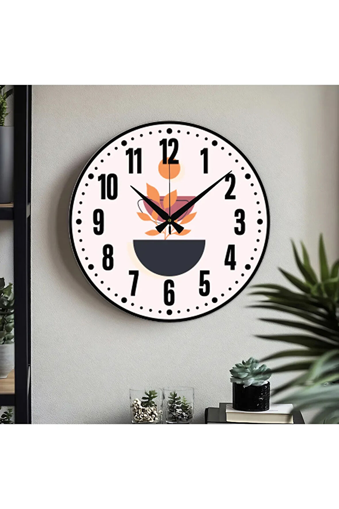 Dekoratif Türkçe Rakamlı UV Baskılı Duvar Saati (Sessiz) Akar Mekanizma 40CM Metal Akrep Yelkovan