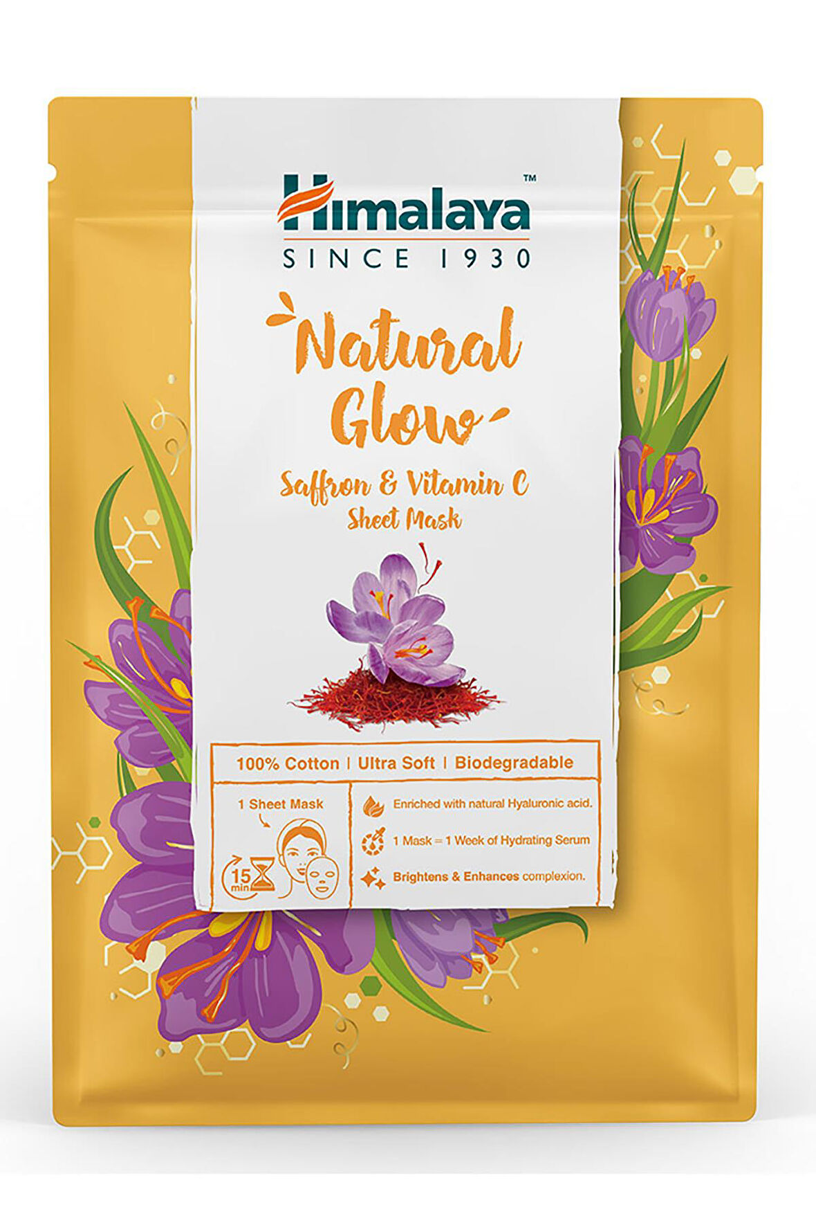Aydınlatıcı Kağıt Maske, Safran, C Vitamini, Hyaluronik Asit, %100 Pamuk, Tüm Ciltler, 30 gr