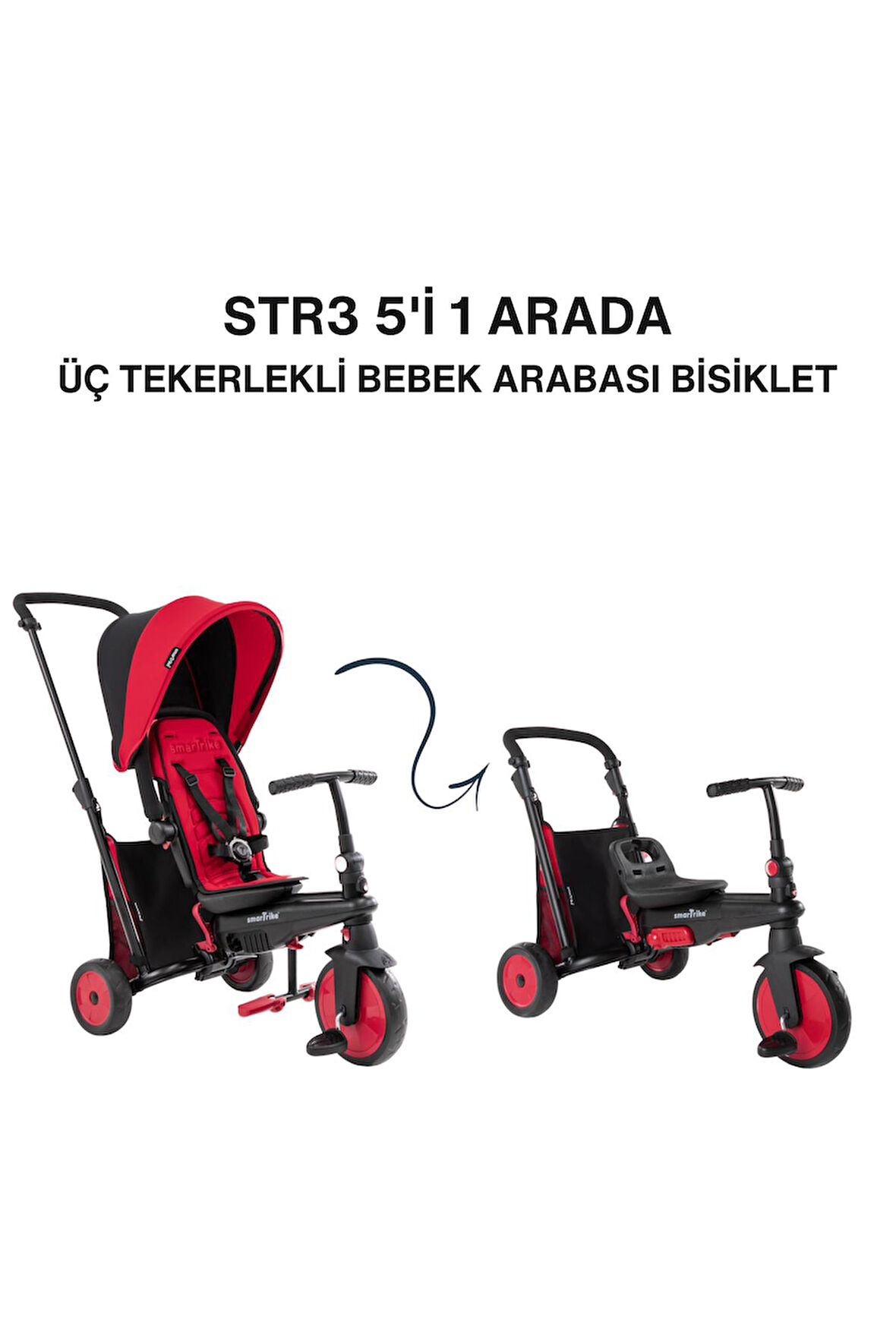 SmarTrike STR3 Plus 5’i 1 Arada Modüler Katlanabilir Bebek Arabası ve Üç Tekerlekli Bebek Bisikleti