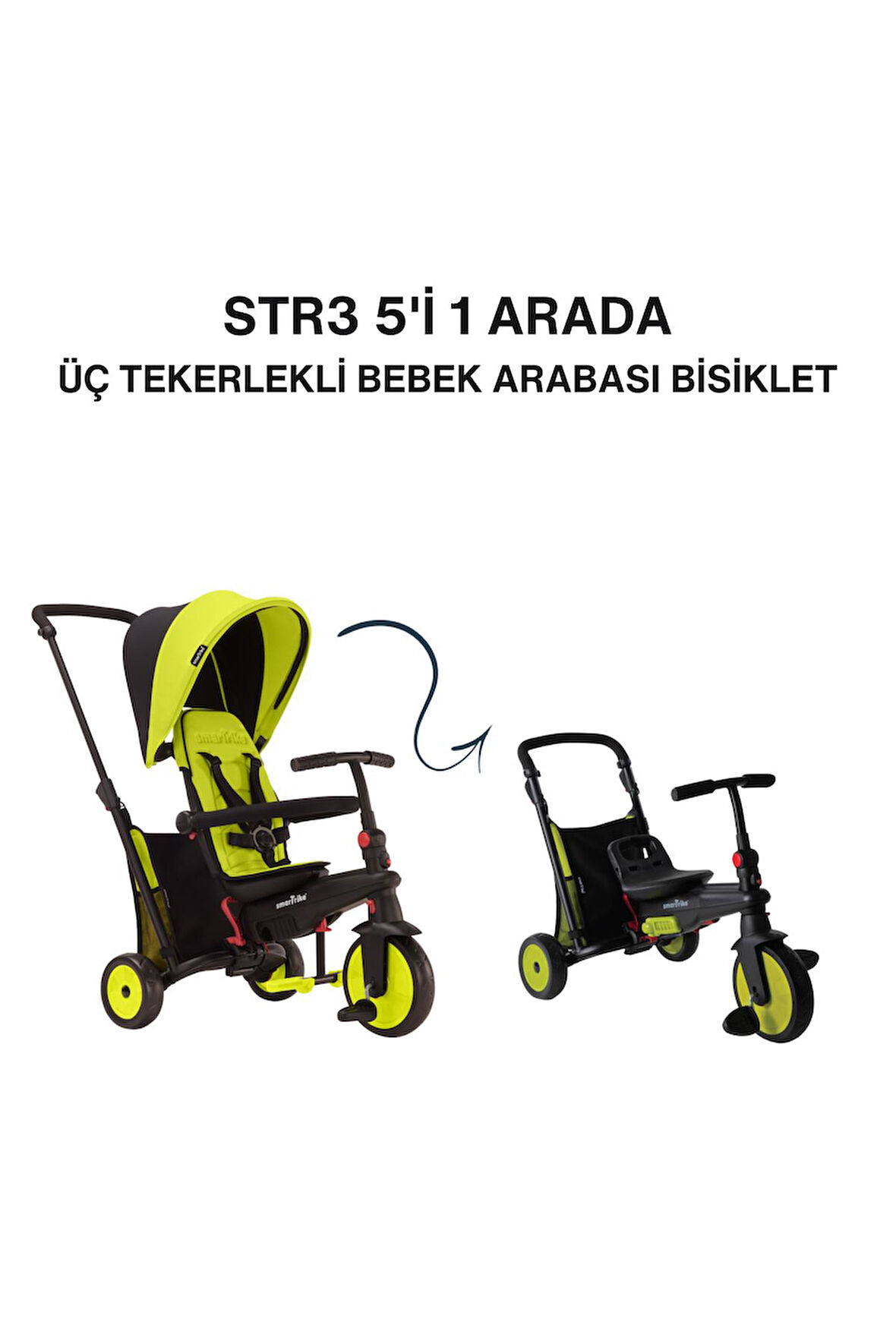 SmarTrike STR3 Plus 5’i 1 Arada Modüler Katlanabilir Bebek Arabası ve Üç Tekerlekli Bebek Bisikleti