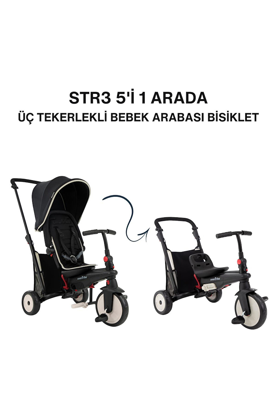 SmarTrike STR3 Plus 5’i 1 Arada Modüler Katlanabilir Bebek Arabası ve Üç Tekerlekli Bebek Bisikleti