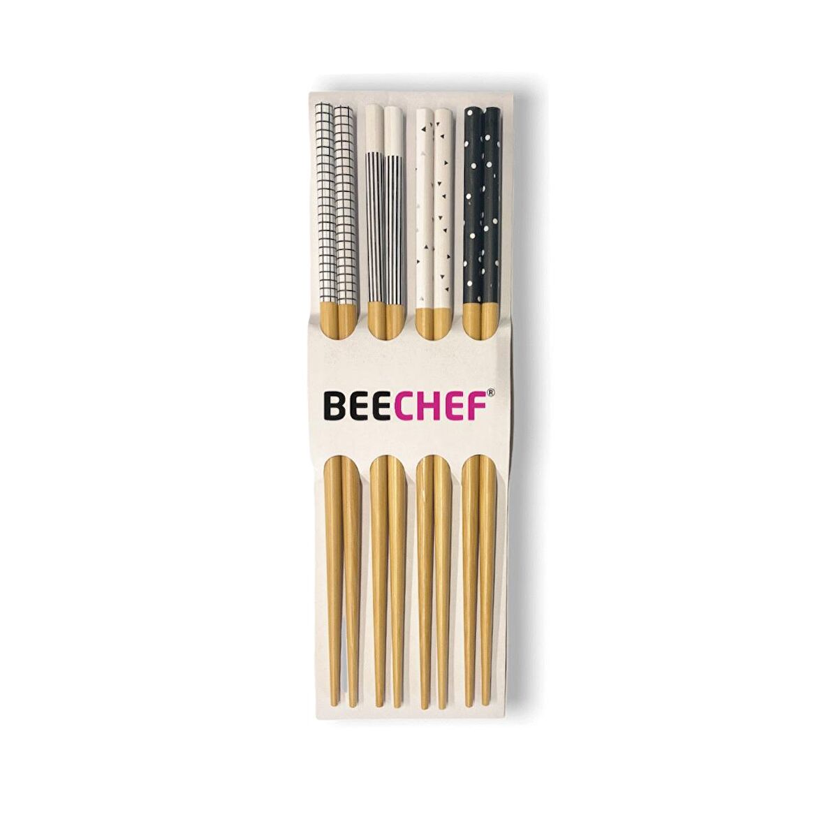 BeeChef Pratik 8'li Desenli Yıkanabilir Kore Çin Bambu Chopsticks Yemek Çubuğu